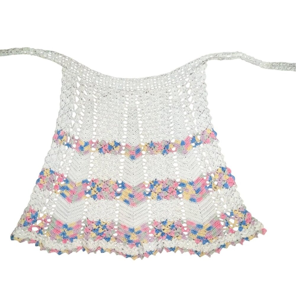 Vintage Handmade Crocheted Half Apron Child or Smaller Woman Used Farmhouse